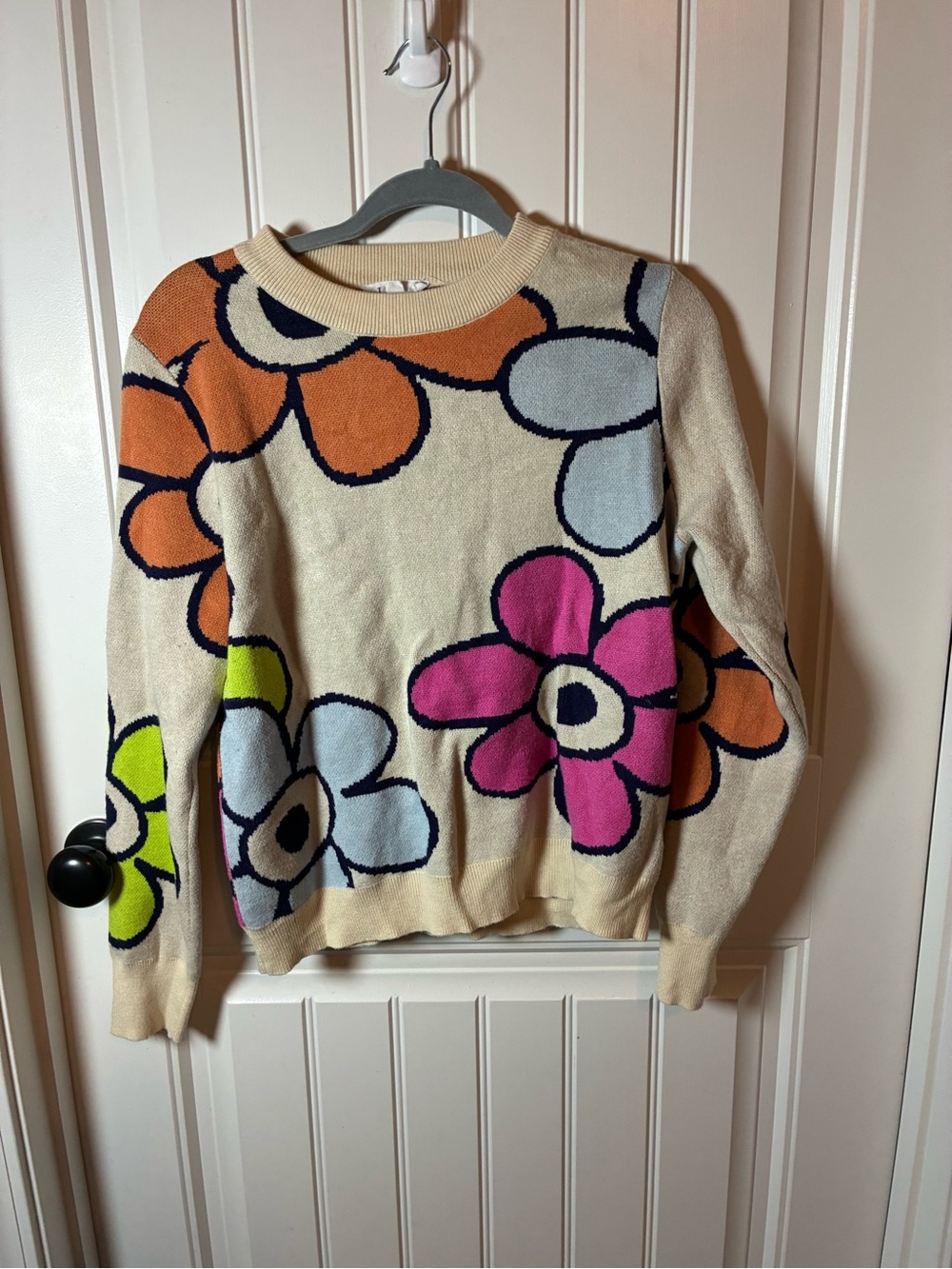 THML Cream Crewneck Sweater with Pink, Orange, Light Blue & Lime Floral Print